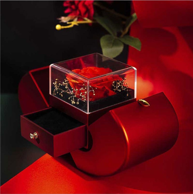 Fashion Jewelry Box Red Apple Christmas Gift Necklace Eternal Rose For Girl Mother's Day Valentine's Day Gifts With Artificial Flower Rose Flower Jewelry Box - XIEL