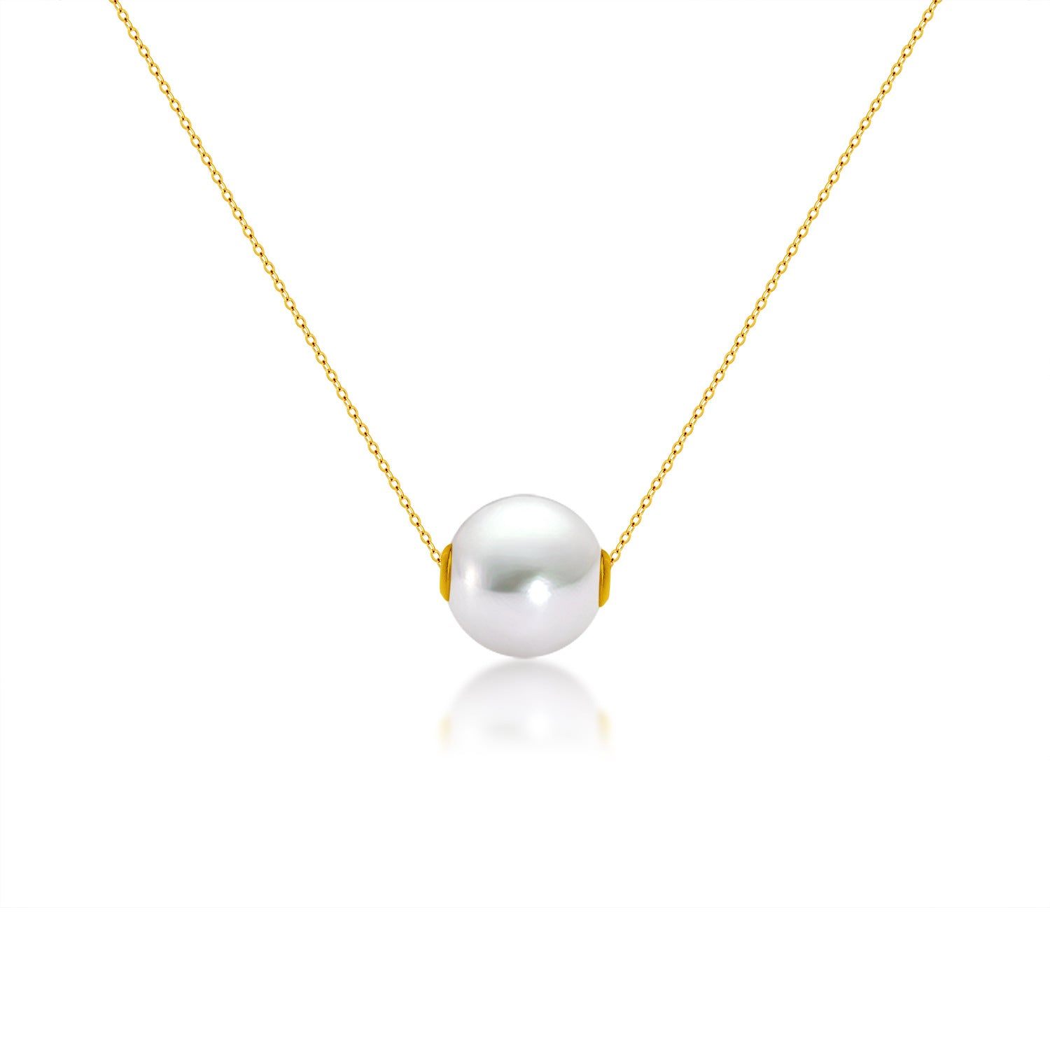 18K Gold Round Pearl Necklace Clavicle Chain - XIEL