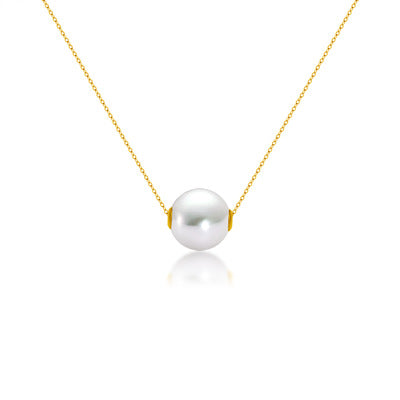 18K Gold Round Pearl Necklace Clavicle Chain - XIEL