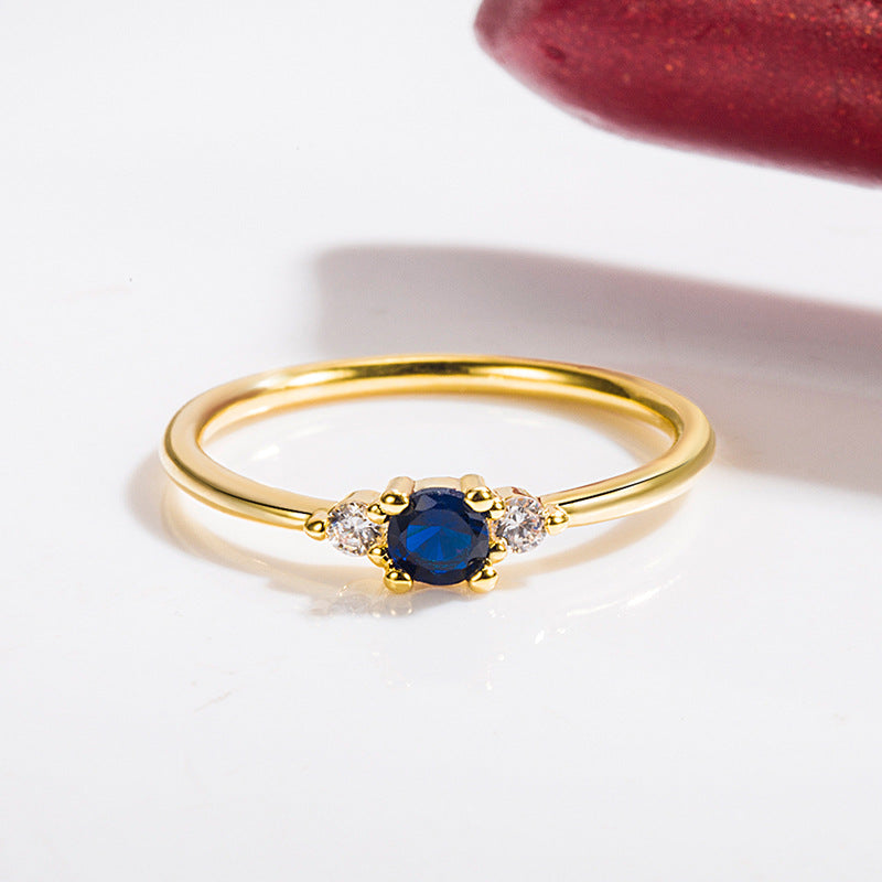 Exquisite And Small Blue Diamond 14K Gold Ring Light Simple Zircon - XIEL