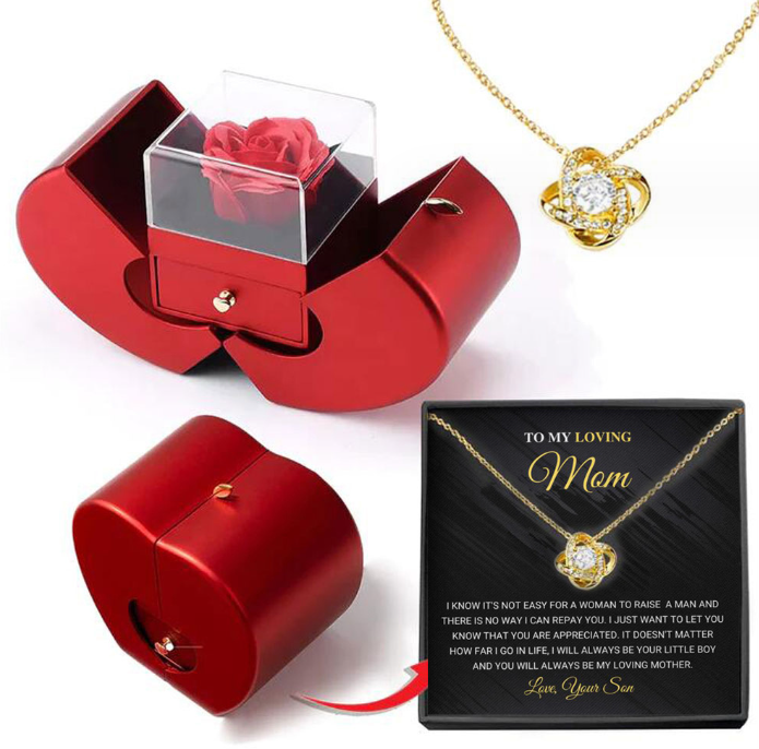 Fashion Jewelry Box Red Apple Christmas Gift Necklace Eternal Rose For Girl Mother's Day Valentine's Day Gifts With Artificial Flower Rose Flower Jewelry Box - XIEL