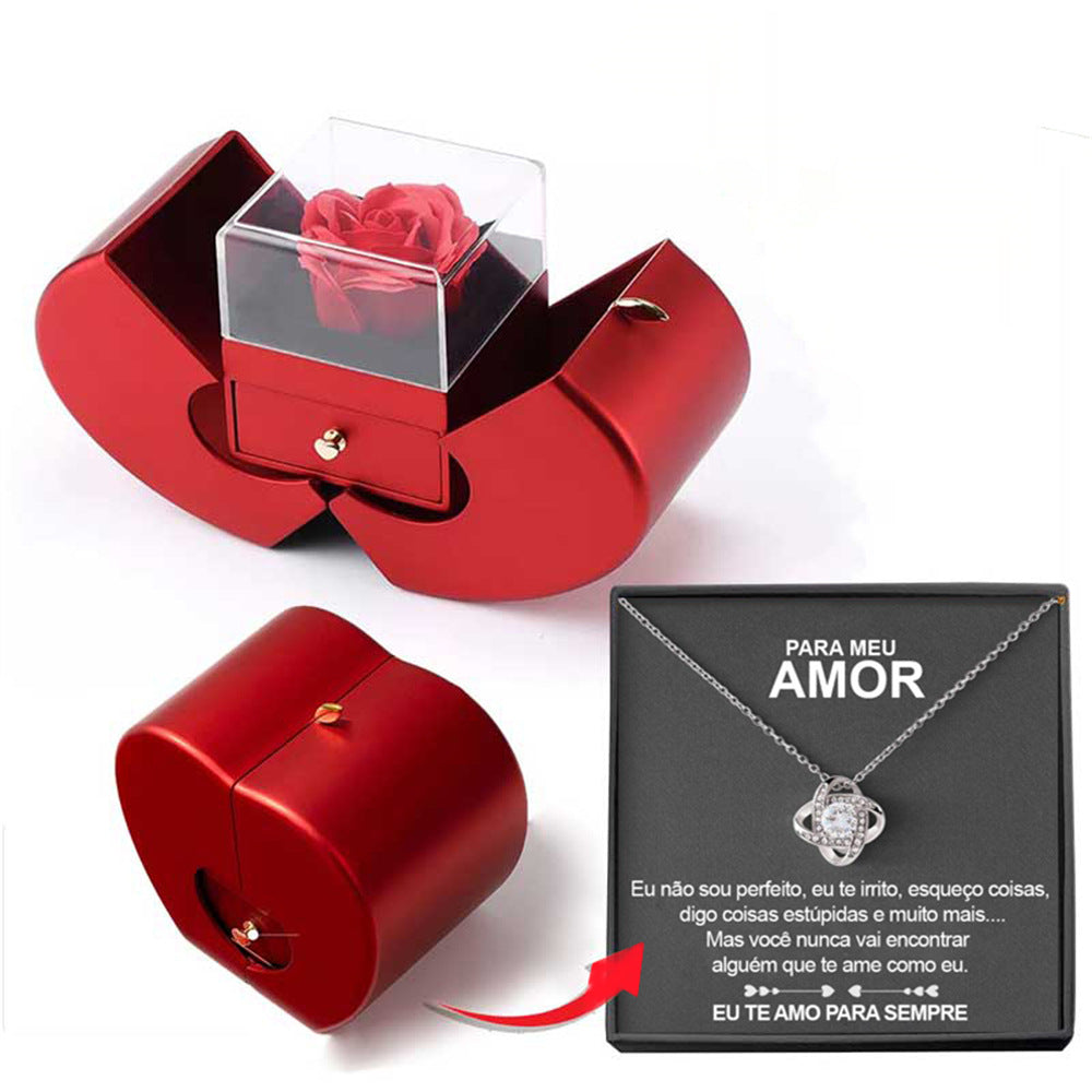 Fashion Jewelry Box Red Apple Christmas Gift Necklace Eternal Rose For Girl Mother's Day Valentine's Day Gifts With Artificial Flower Rose Flower Jewelry Box - XIEL