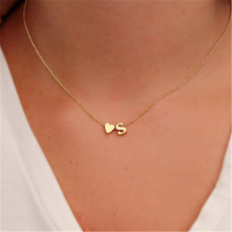 Peach Heart Shaped Letter Necklace Clavicle Chain Necklace - XIEL