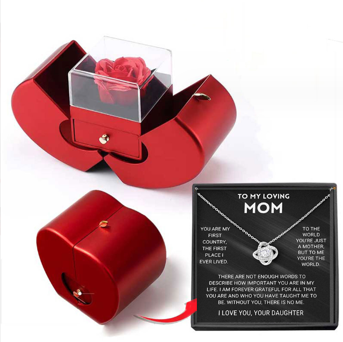 Fashion Jewelry Box Red Apple Christmas Gift Necklace Eternal Rose For Girl Mother's Day Valentine's Day Gifts With Artificial Flower Rose Flower Jewelry Box - XIEL