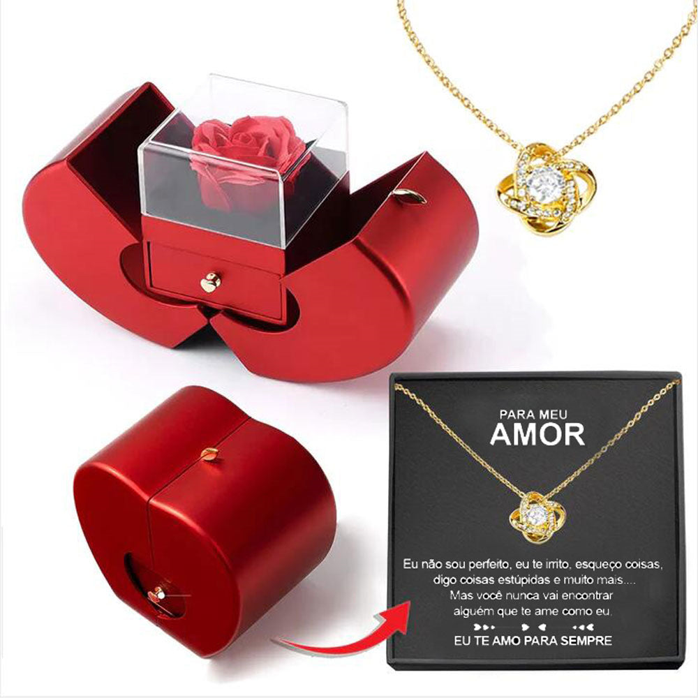 Fashion Jewelry Box Red Apple Christmas Gift Necklace Eternal Rose For Girl Mother's Day Valentine's Day Gifts With Artificial Flower Rose Flower Jewelry Box - XIEL