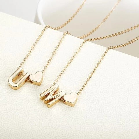 Peach Heart Shaped Letter Necklace Clavicle Chain Necklace - XIEL