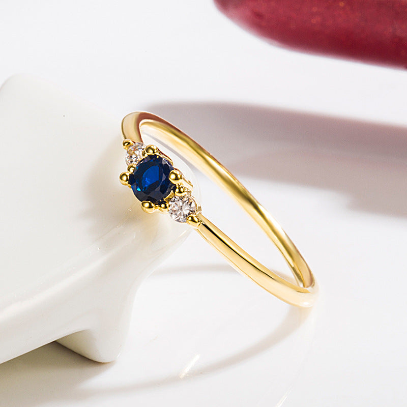 Exquisite And Small Blue Diamond 14K Gold Ring Light Simple Zircon - XIEL