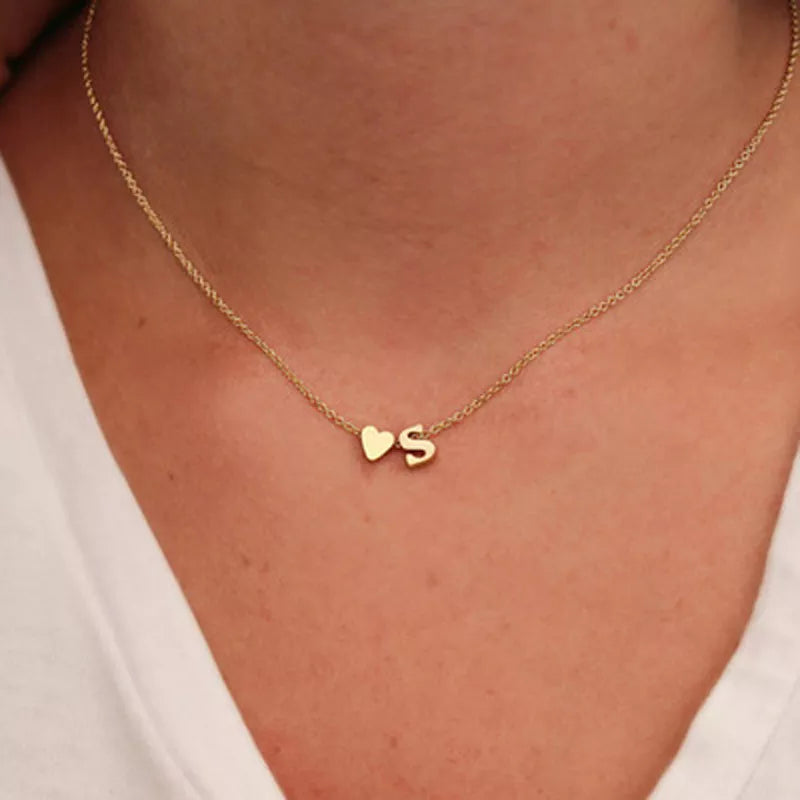 SUMENG Tiny Heart Initial Necklace - Dainty Gold/Silver Choker with Letter Name Pendant - Fashion Jewelry Gift for Women - XIEL