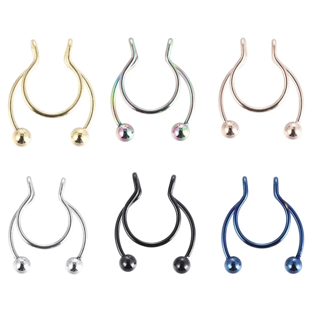 U Shaped Fake Nose Ring - Stainless Steel Magnet Septum Hip Hoop - Punk Piercing Body Jewelry - XIEL