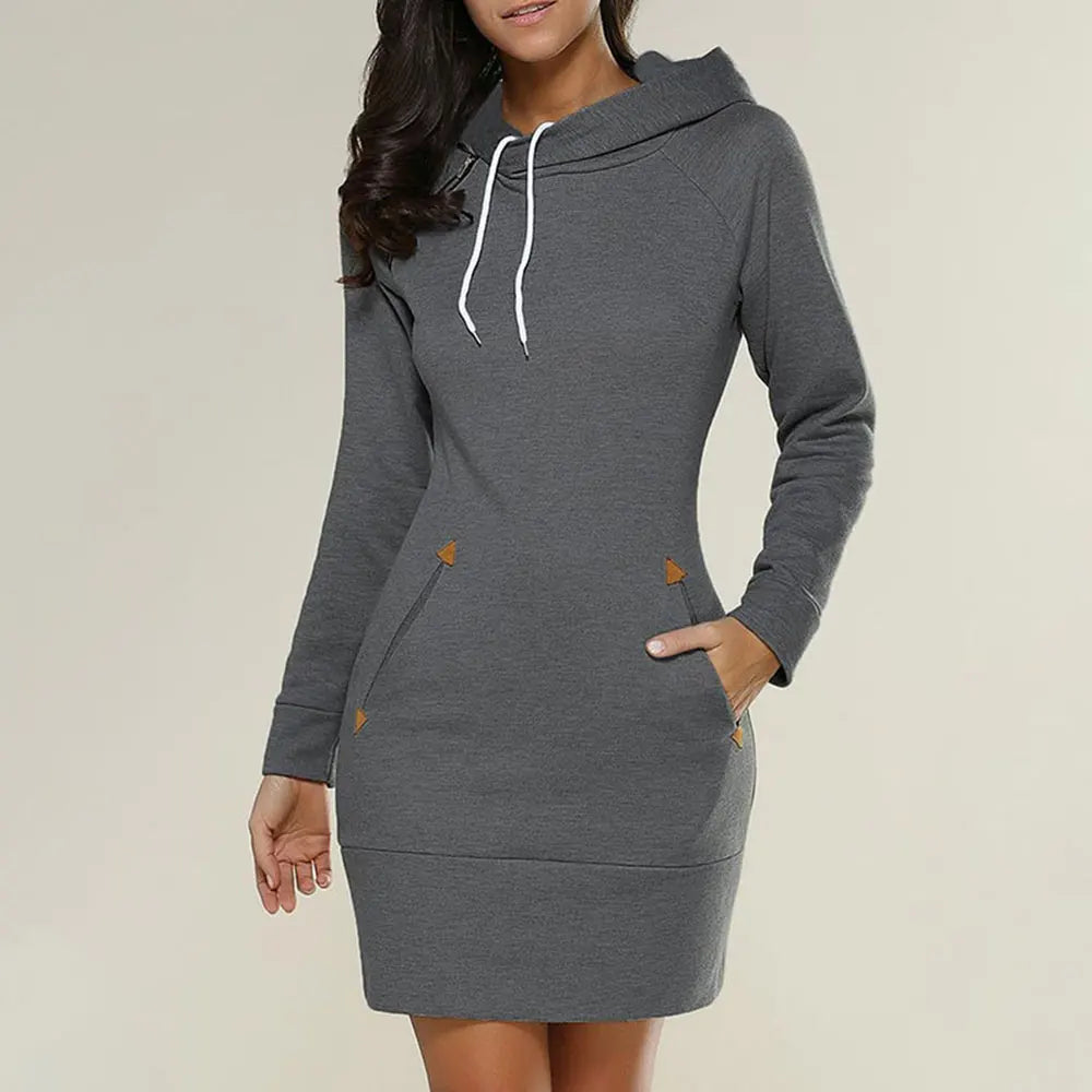 Women's Stylish Hoodie Dress with Zipper Pockets - XIEL