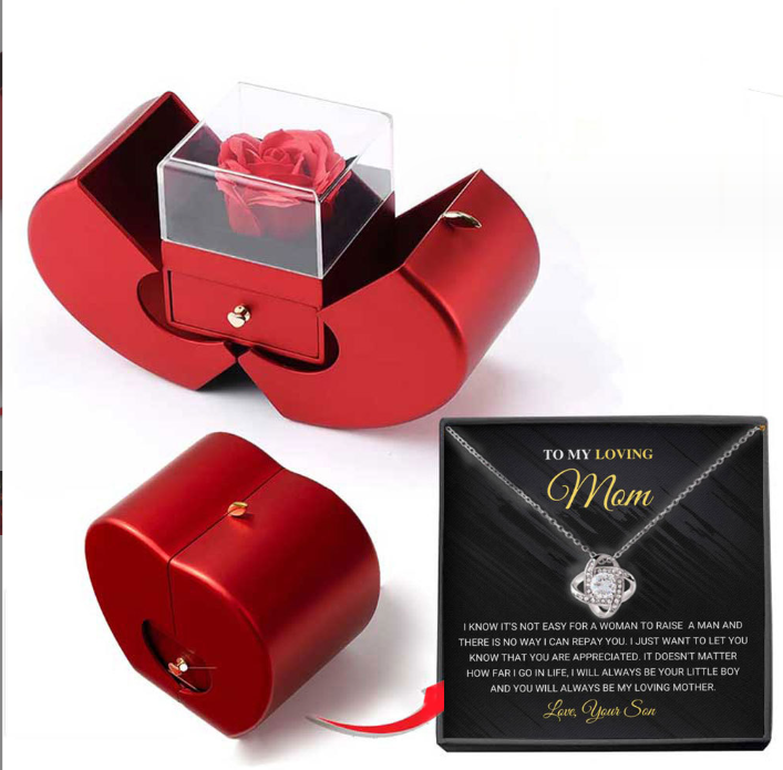 Fashion Jewelry Box Red Apple Christmas Gift Necklace Eternal Rose For Girl Mother's Day Valentine's Day Gifts With Artificial Flower Rose Flower Jewelry Box - XIEL