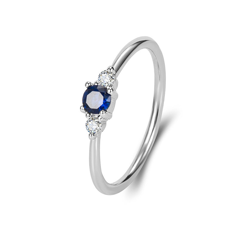 Exquisite And Small Blue Diamond 14K Gold Ring Light Simple Zircon - XIEL