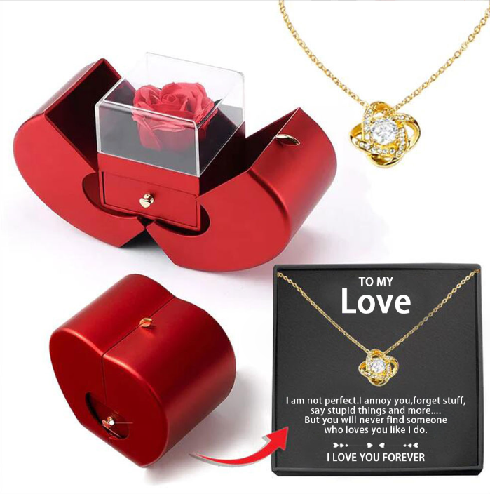 Fashion Jewelry Box Red Apple Christmas Gift Necklace Eternal Rose For Girl Mother's Day Valentine's Day Gifts With Artificial Flower Rose Flower Jewelry Box - XIEL