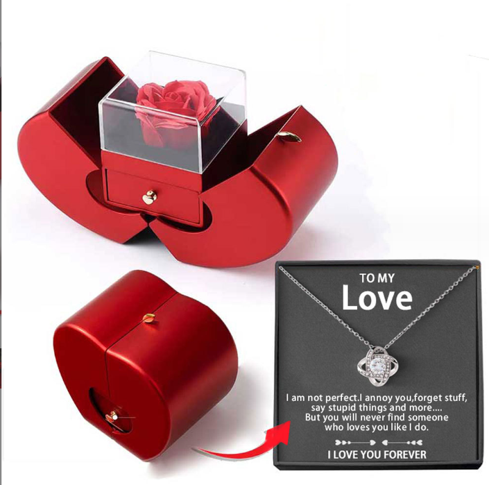 Fashion Jewelry Box Red Apple Christmas Gift Necklace Eternal Rose For Girl Mother's Day Valentine's Day Gifts With Artificial Flower Rose Flower Jewelry Box - XIEL