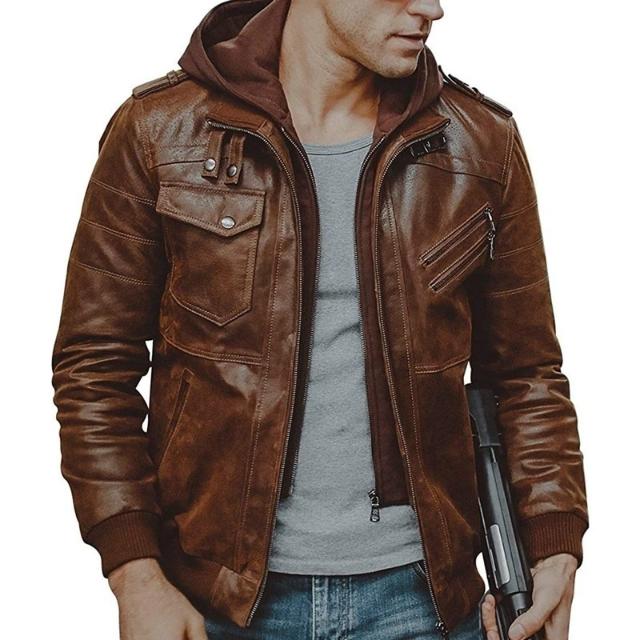 Men's Hooded Leather Jacket - XIEL