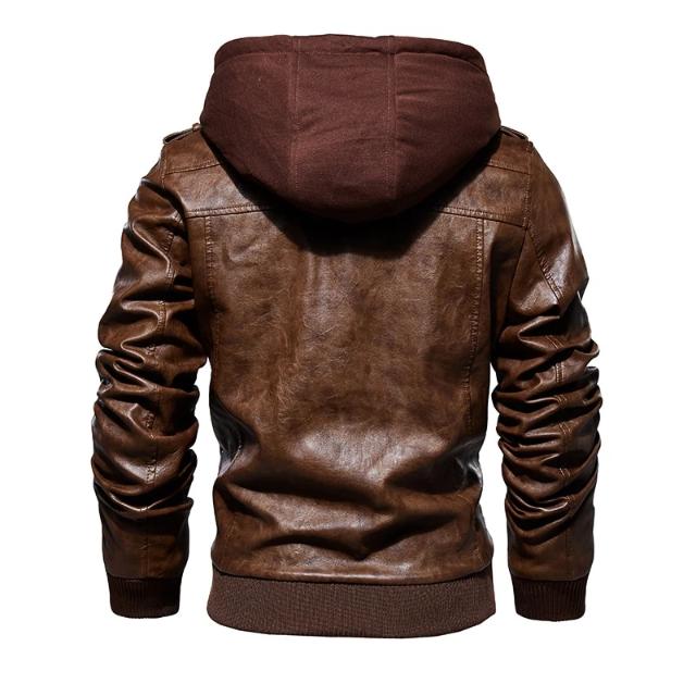 Men's Hooded Leather Jacket - XIEL