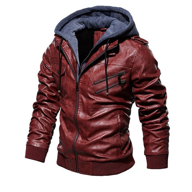 Men's Hooded Leather Jacket - XIEL