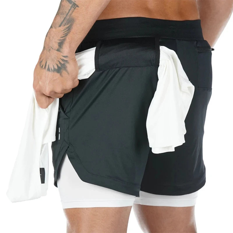 Men's Quick Dry Running Shorts, Double Layer Design