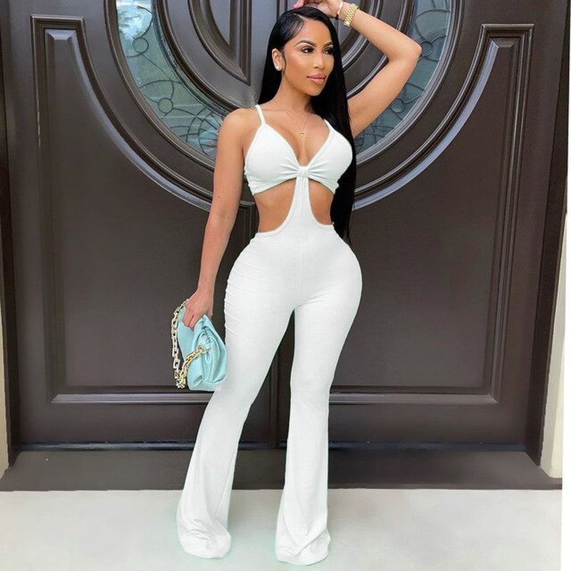 Ribbed Cut Out Workout Long Jumpsuits