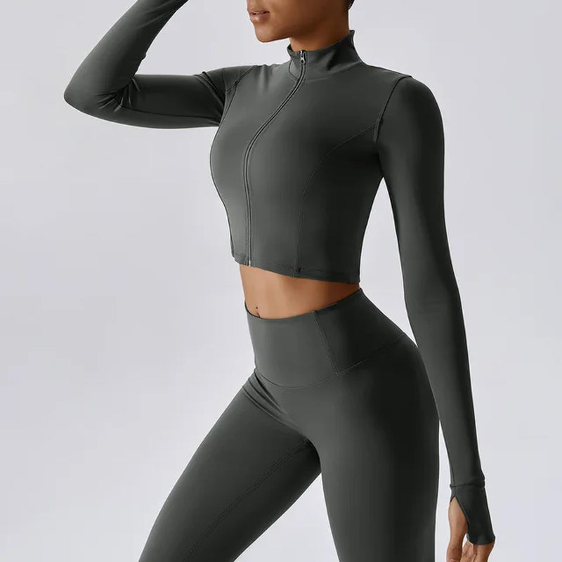  Long Sleeved Zip Yoga Jacket