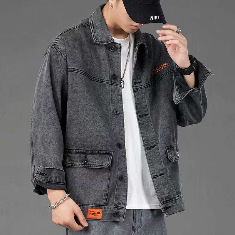 Men's Hip Hop Streetwear Denim Jacket, Casual and Loose Fit, Korean Style, S-4XL