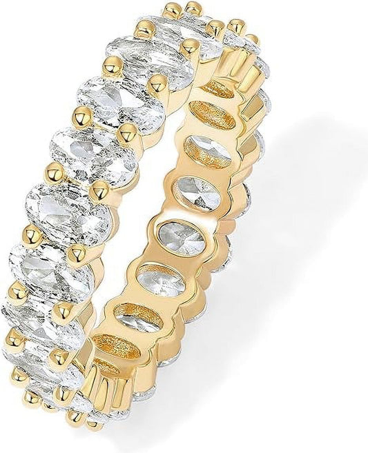 14K Yellow Gold Plated Love Rings Oval Cubic Zirconia Size 7