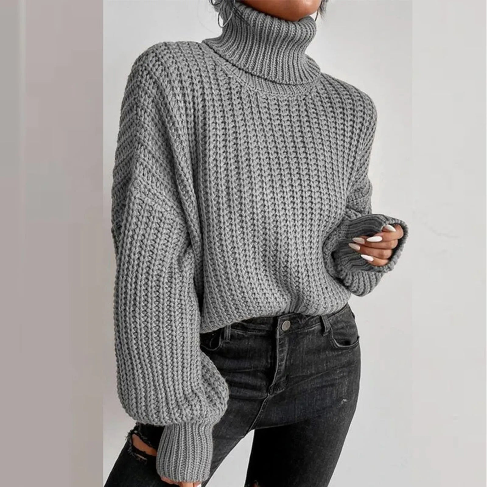 Stylish Women's Oversized Turtleneck Sweater - XIEL