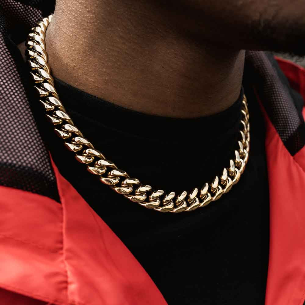 14MM Gold Chain 14K Miami Cuban Link Curb Necklace