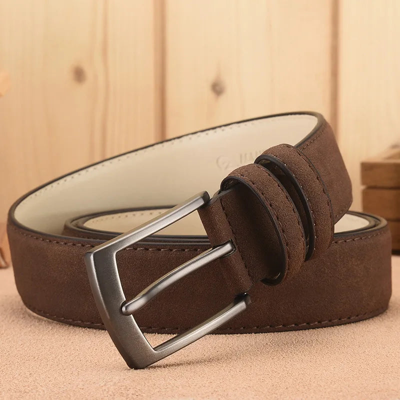 Genuine Leather Luxury Designer Waist Belt with Pin Buckle, Perfect for Jeans