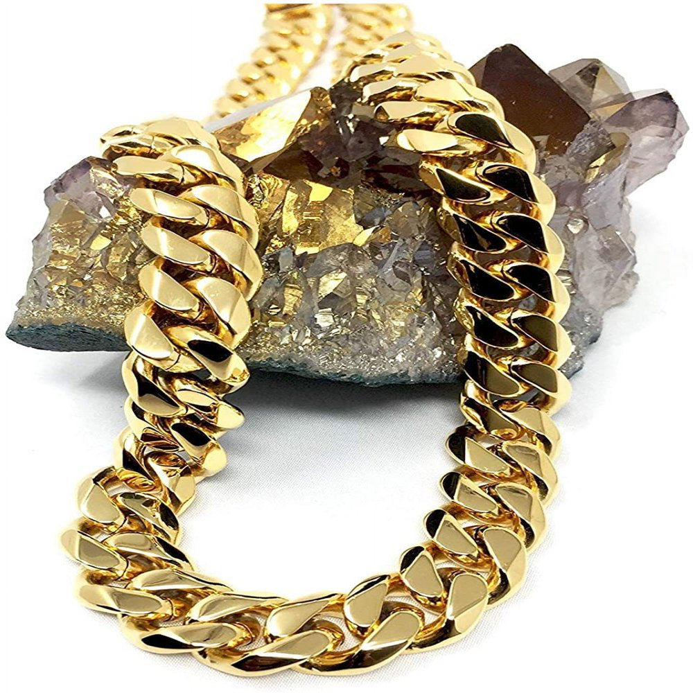 14MM Gold Chain 14K Miami Cuban Link Curb Necklace