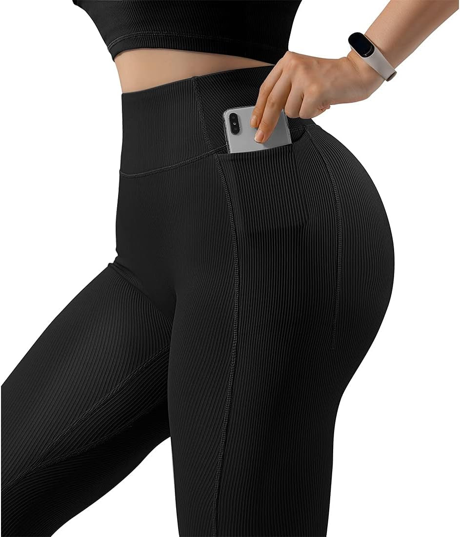 Women Ribbed Seamless Leggings High Waisted Workout Gym Yoga Pants